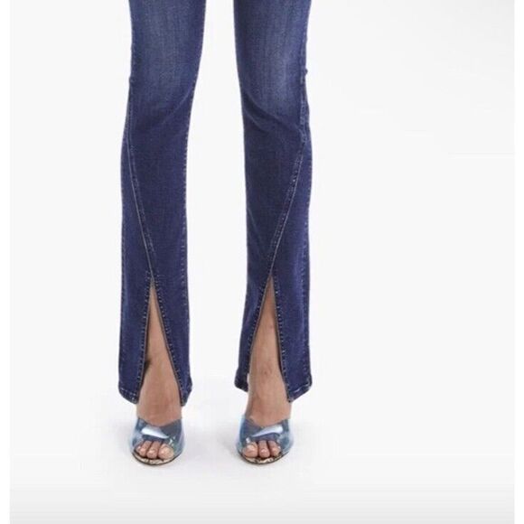 Mother sz 34 The Rascal Sliced Up Heel Dark Denim Flare Jeans Pants NWT $208 - Picture 5 of 13